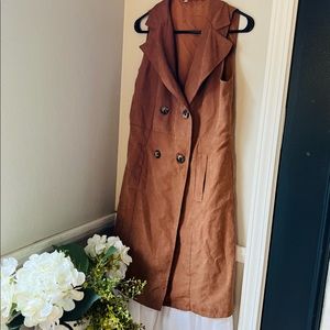 Shein Lapel Collar Suede Vest Coat - small